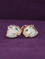 Серьги из золота 585 пробы c бриллиантами, изумрудом и перламутром