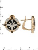 Серьги из золота 585 пробы c эмалью, бриллиантами и ониксом