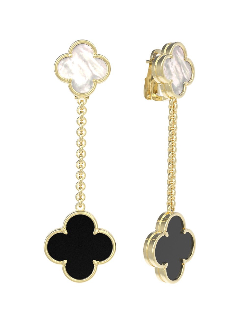 Серьги из лимонного золота 585 пробы c ониксом и перламутром
