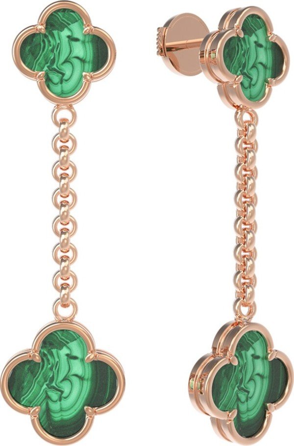 Серьги из золота 585 пробы c малахитом