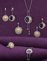 Серьги из белого золота 585 пробы c бирюзой и лазуритом