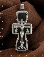 Крест из белого золота 585 пробы c эбеновым деревом