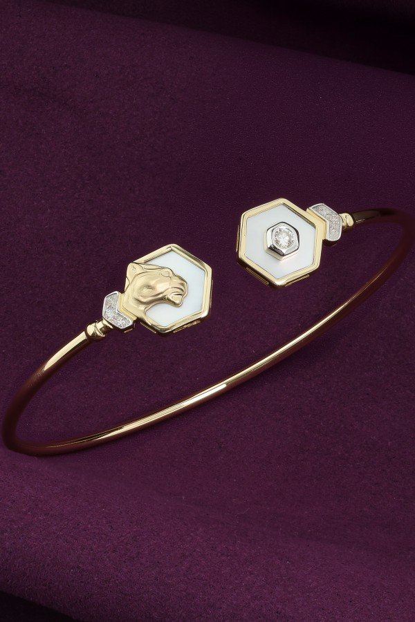 Браслет из лимонного золота 585 пробы c бриллиантами и перламутром