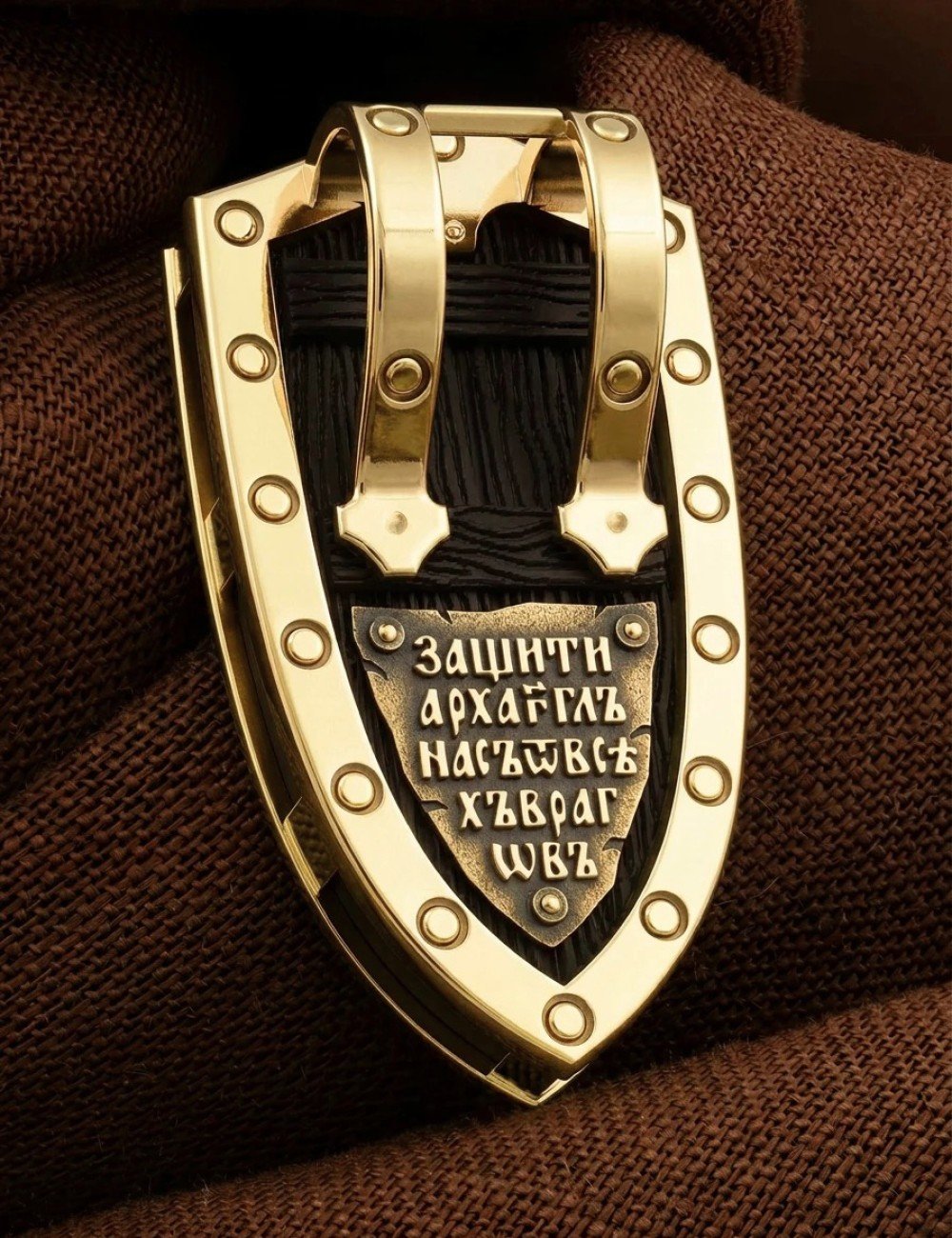Образок из лимонного золота 585 пробы c эбеновым деревом