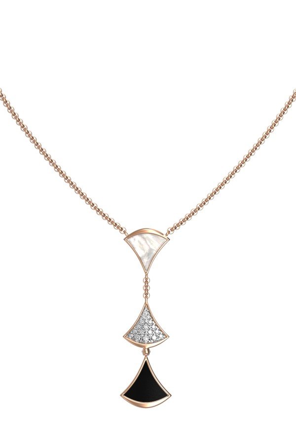 Колье из золота 585 пробы c бриллиантами, ониксом и перламутром
