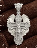 Крест из белого золота 585 пробы c перламутром