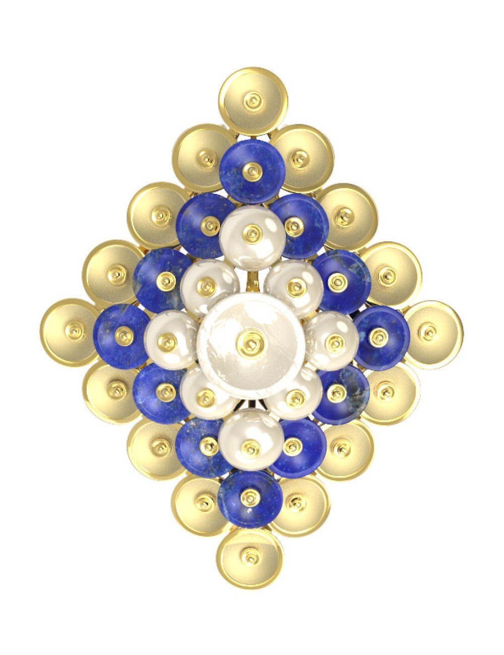 Подвеска из лимонного золота 585 пробы c лазуритом и перламутром