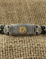 Браслет из серебра 925 пробы и золота 750 пробы c кожаным шнурком