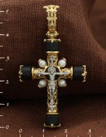 Крест из лимонного золота 585 пробы c жемчугом и ониксом