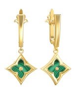 Серьги из лимонного золота 585 пробы c малахитом