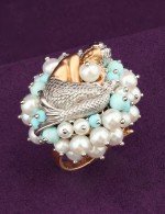 Кольцо из золота 585 пробы c жемчугом и бирюзой