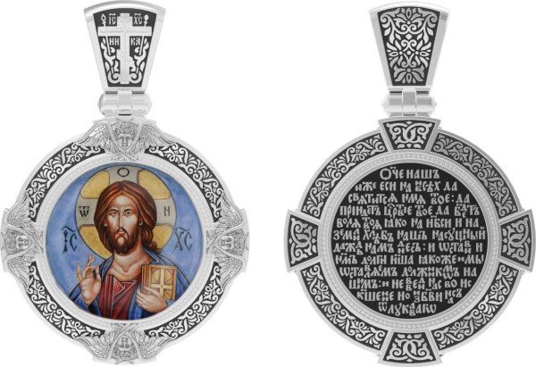 Образок из белого золота 585 пробы c эмалью и иконописью