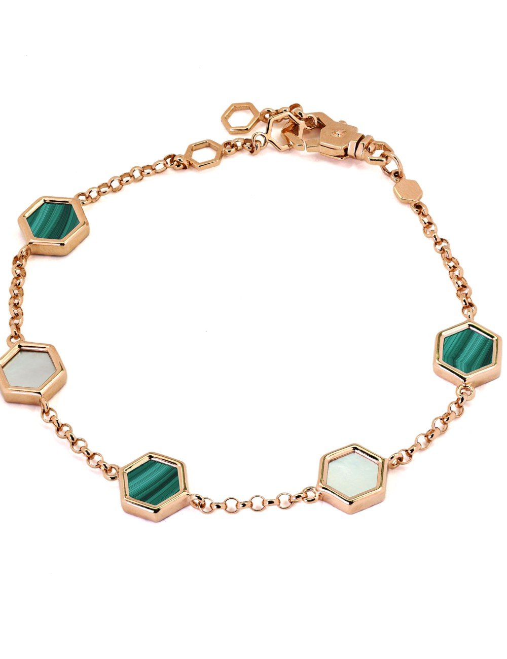 Браслет из золота 585 пробы c малахитом и перламутром