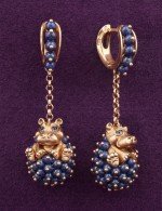Серьги из золота 585 пробы c эмалью и лазуритом