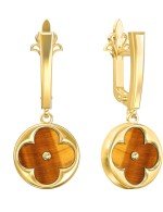 Серьги из лимонного золота 585 пробы c тигровым глазом