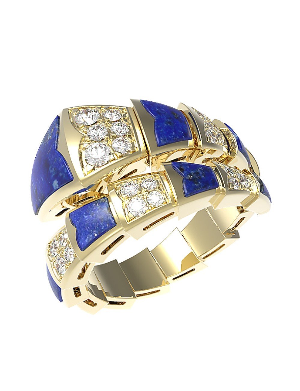 Кольцо из лимонного золота 585 пробы c бриллиантами и лазуритом