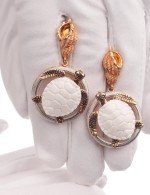 Серьги из золота 585 пробы c эмалью и бивнем мамонта