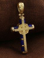 Крест из лимонного золота 585 пробы c лазуритом