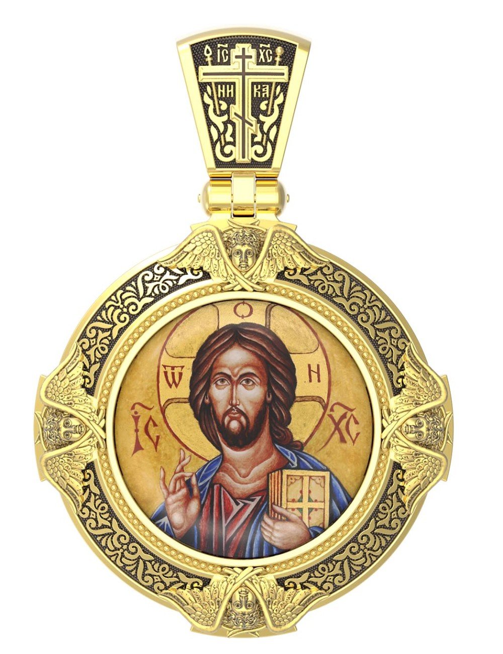 Образок из лимонного золота 585 пробы c эмалью и иконописью