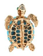 Брошь из золота 585 пробы c эмалью и бирюзой