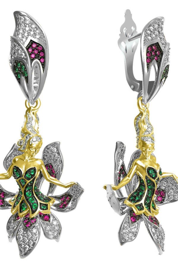 Серьги из белого золота 585 пробы c фианитом
