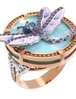 Кольцо из золота 585 пробы c бирюзой, аметистом и эмалью