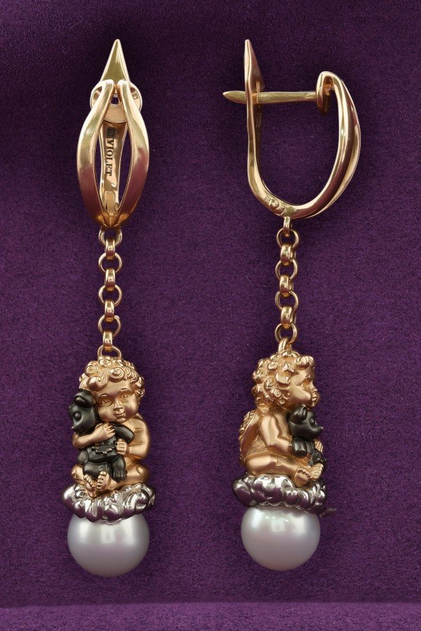 Серьги из золота 585 пробы c жемчугом