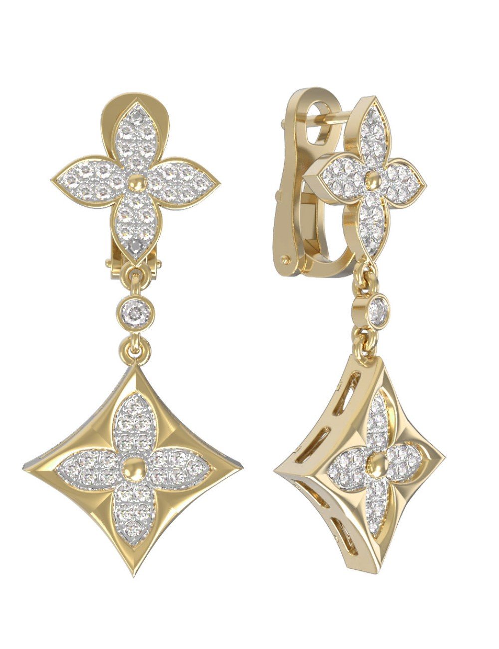 Серьги из лимонного золота 585 пробы c бриллиантами