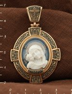 Образок из золота 585 пробы c эмалью и бивнем мамонта