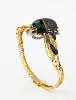 Браслет из лимонного золота 585 пробы c эмалью, фианитом, турмалином и эмалью