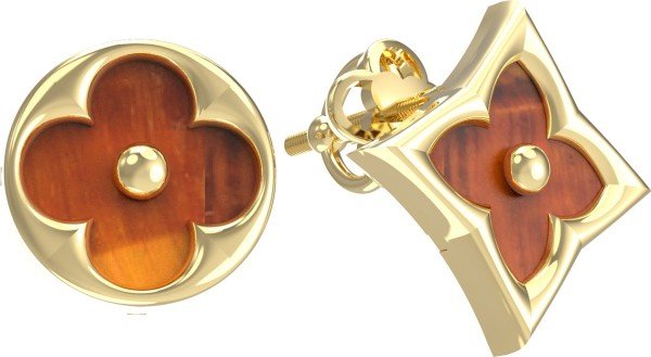 Серьги из лимонного золота 585 пробы c тигровым глазом