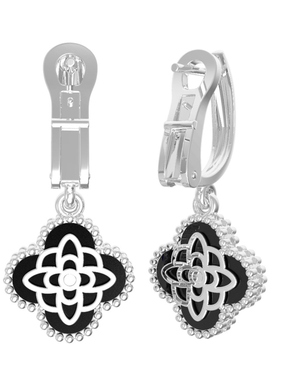 Серьги из белого золота 585 пробы c бриллиантами и ониксом