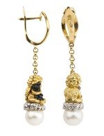 Серьги из лимонного золота 585 пробы c жемчугом