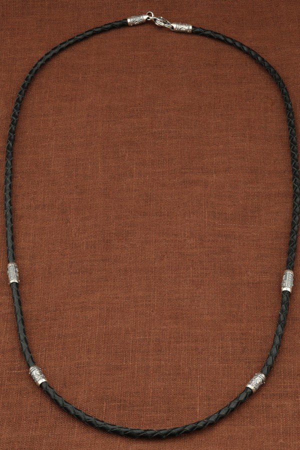 Гайтан из серебра 925 пробы c кожаным шнурком
