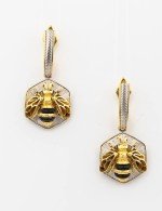 Серьги из лимонного золота 585 пробы c эмалью, ониксом и эмалью