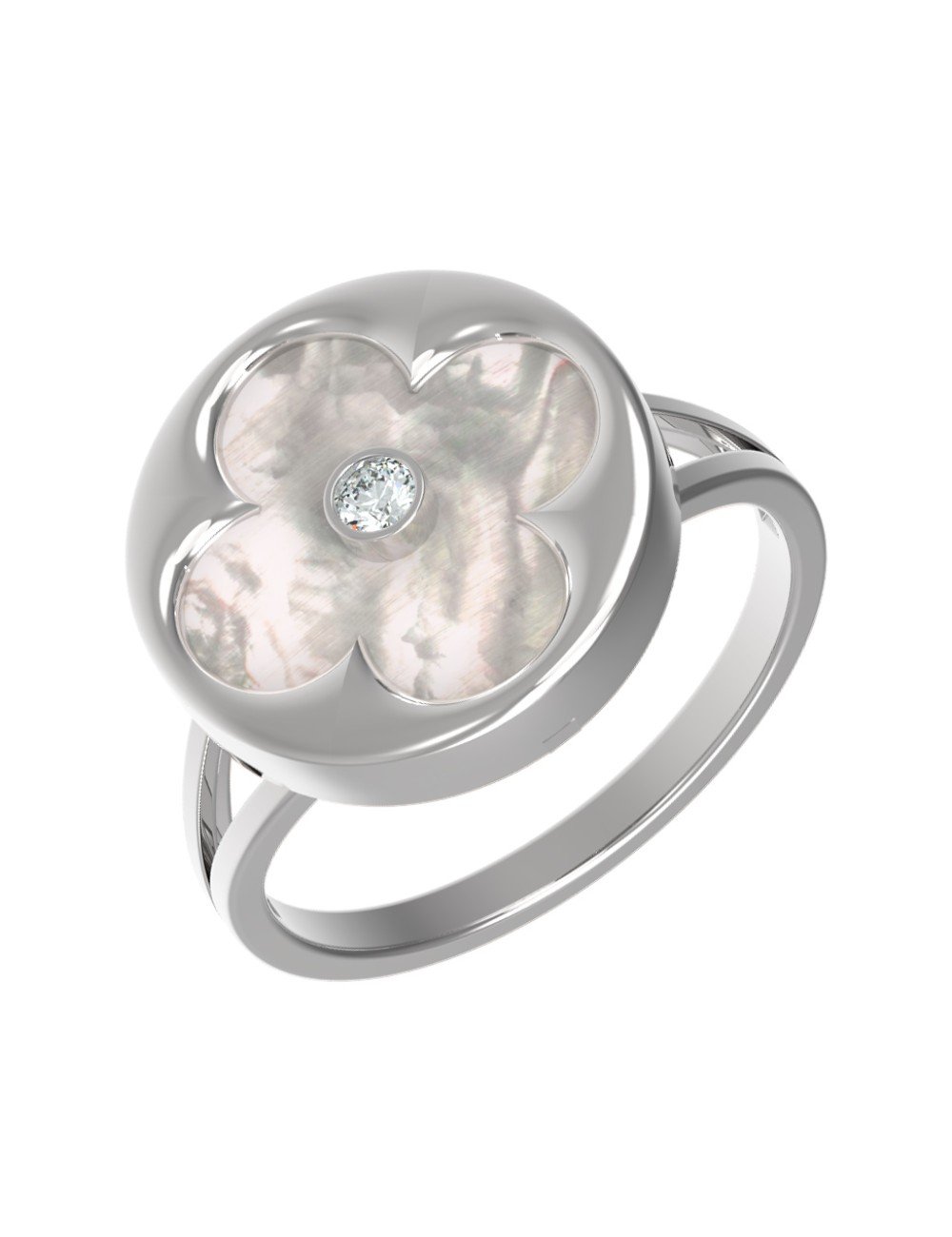 Кольцо из белого золота 585 пробы c бриллиантами и перламутром
