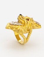 Кольцо из лимонного золота 585 пробы c эмалью