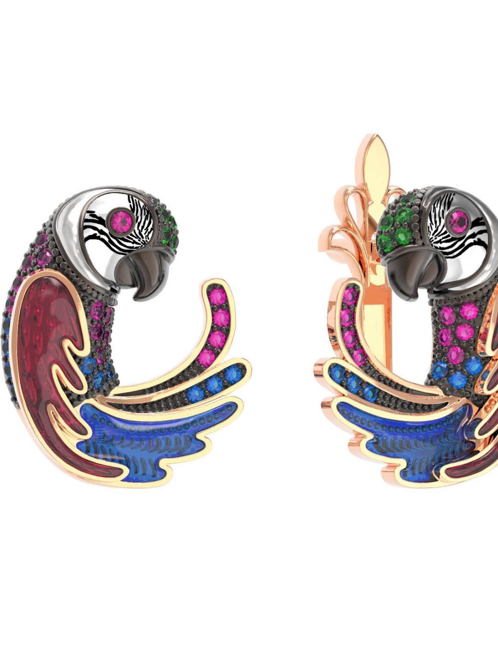 Серьги из золота 585 пробы c эмалью и фианитом