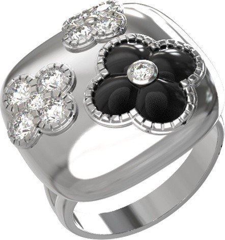 Кольцо из белого золота 585 пробы c бриллиантами и ониксом