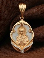 Образок из золота 585 пробы c бриллиантами и перламутром