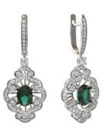 Серьги из белого золота 585 пробы c бриллиантами и изумрудом