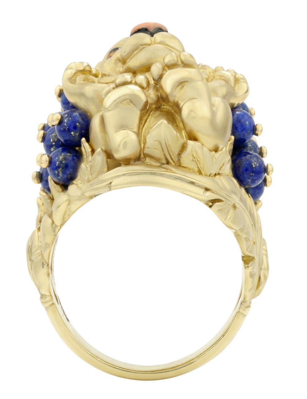 Кольцо из лимонного золота 585 пробы c эмалью и лазуритом