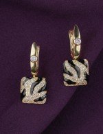 Серьги из лимонного золота 585 пробы c эмалью и бриллиантами