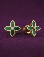 Серьги из лимонного золота 585 пробы c бриллиантами и малахитом