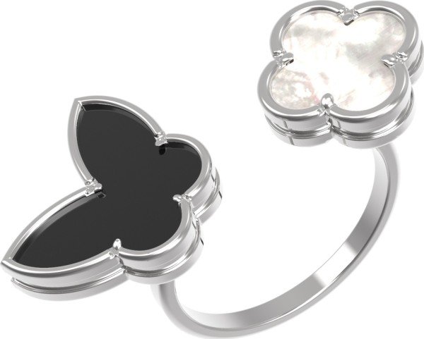 Кольцо из белого золота 585 пробы c ониксом и перламутром