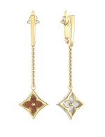 Серьги из лимонного золота 585 пробы c тигровым глазом и перламутром