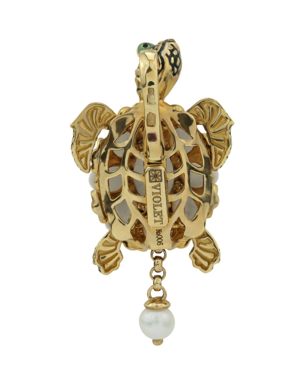 Подвеска из лимонного золота 585 пробы c эмалью, жемчугом и бивнем мамонта