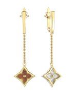 Серьги из лимонного золота 585 пробы c тигровым глазом и перламутром