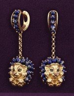 Серьги из лимонного золота 585 пробы c эмалью и лазуритом