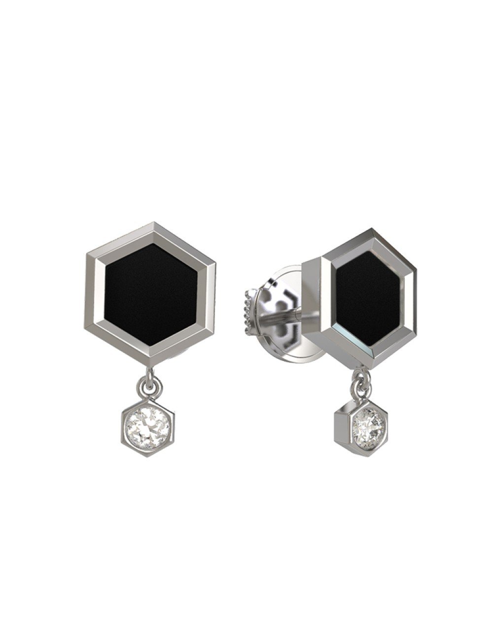 Серьги из белого золота 585 пробы c бриллиантами и ониксом